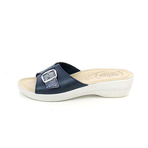  Fly Flot Ciabatte Donna Pantofole Aperte Fibbia Regolabili Vera Pelle Made in Italy T5 C32 DE (37 EU, Numeric_37)