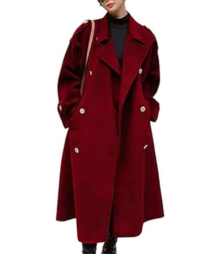 SOMTHRON Women's Winter Trench Coat Wool Blend Double Breasted Notched Lapel Long Sleeve Jacket Pea Coat Overcoat