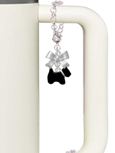 Delight Jewelry Silvertone Black Scottie Dog - Silvertone Bow Charm Accessory for Tumblers and Thermal Cups3