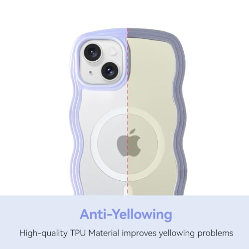 Coque iPhone 15 violette silicone TPU avec cadre ondulé esthétique QLTYPRI - 6