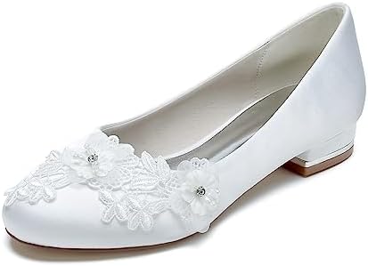 Bruidsschoenen Ivoor Kant, Trouwschoenen Dames Plaat Dressy, Dames Gesloten Teen Bruids Bruidsschoenen voor Trouwjurk,ivoor,42 EU