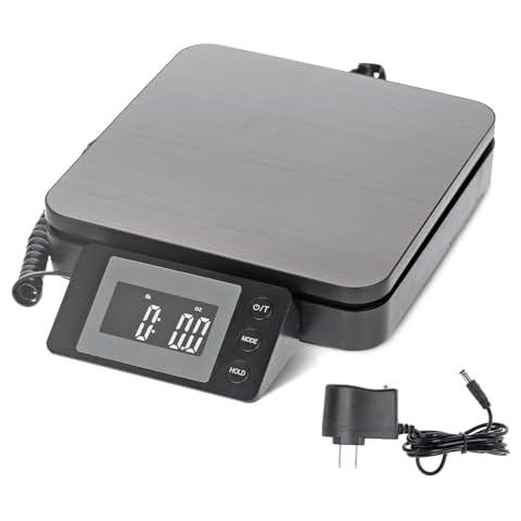 P PBAUTOS 110 LBS Digital Postal Scale, Stainless Steel Shipping Scale for Packages with 5 Weighing Modes, Tare & Hold Functions, AC Adapter Included Cover