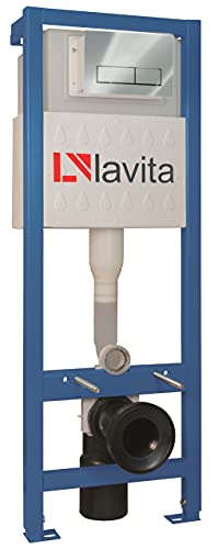 DOMINO LAVITA WC Vorwandelement für hängende Toilette, inklusive Drückerplatte (RC), Chrom, flexible Höhe 112-128 cm, modernes Design für die Wandmontage in Badezimmern