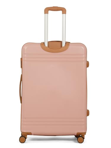 Image of Teakwood Large Size 8 Wheels Trolley Bag, Hard Cabin with Zipper Closure, Adjustable Push Button & Cross Side Strap, Number Lock System 360 Degree (Large, Rose)