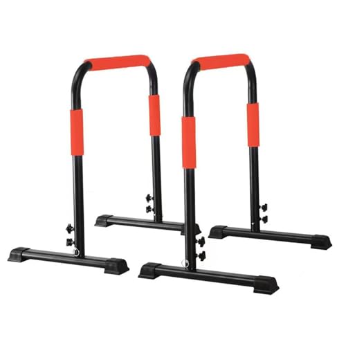 Vaveren Dip Stand Station Dip Bar Multifunctional Gymnastics Bar Heavy Duty Parallel Height Adjustable for Exercise Calisthenics, Black Red
