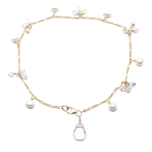 Meredithbead Sea Opal" Glass Gold-Filled Chain Anklet Cultured Freshwater Pearl Crystal thumb #2