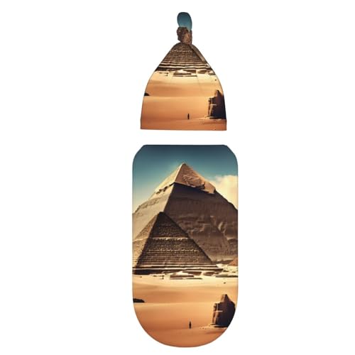 Dreaming of The Pyramids of Khufu Print Newborn Swaddle Blanket with Beanie Set, Soft Baby Sleep Sack Receiving Wraps, for Boy Girl - Main Image