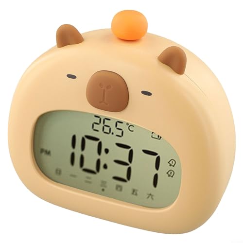 Feeshoppher Capybara Réveil avec lumière LED douce rechargeable par USB et motif animal mignon pour chambre d'enfant ou chambre d'enfant en ABS jaune et gel...