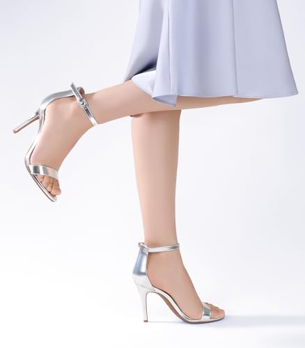 Image of Ankis High Heels for Women 4 Inches, Black Nude Gold Stiletto Heels Open Toe Ankle Strap Heeled Sandals for Dressy Wedding Party