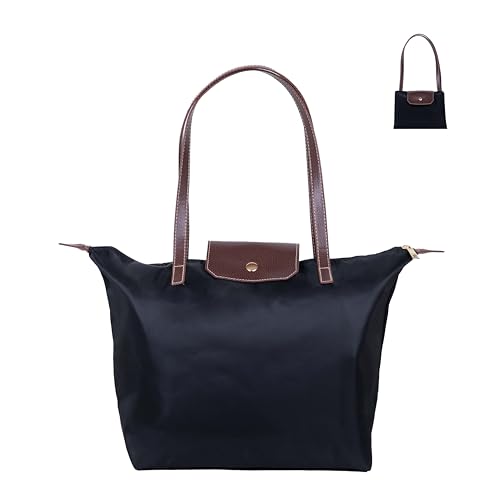 WEISUANSZ Women's Nylon Folding Tote Shoulder Bag (Black, M(44 * 30 * 18))