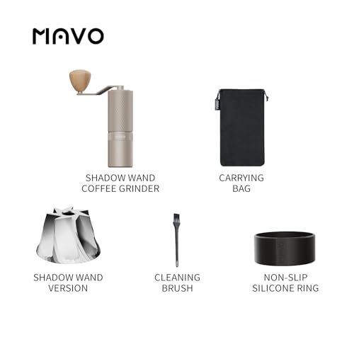 Image of MAVO Manual Coffee Grinder, Shadow Wand Hand Coffee Grinder, Capacity 25g with CNC Stainless Steel Pentagon Conical Burr, Adjustable Setting, Burr Coffee Bean Grinder for Pour Over, Espresso (Silver)