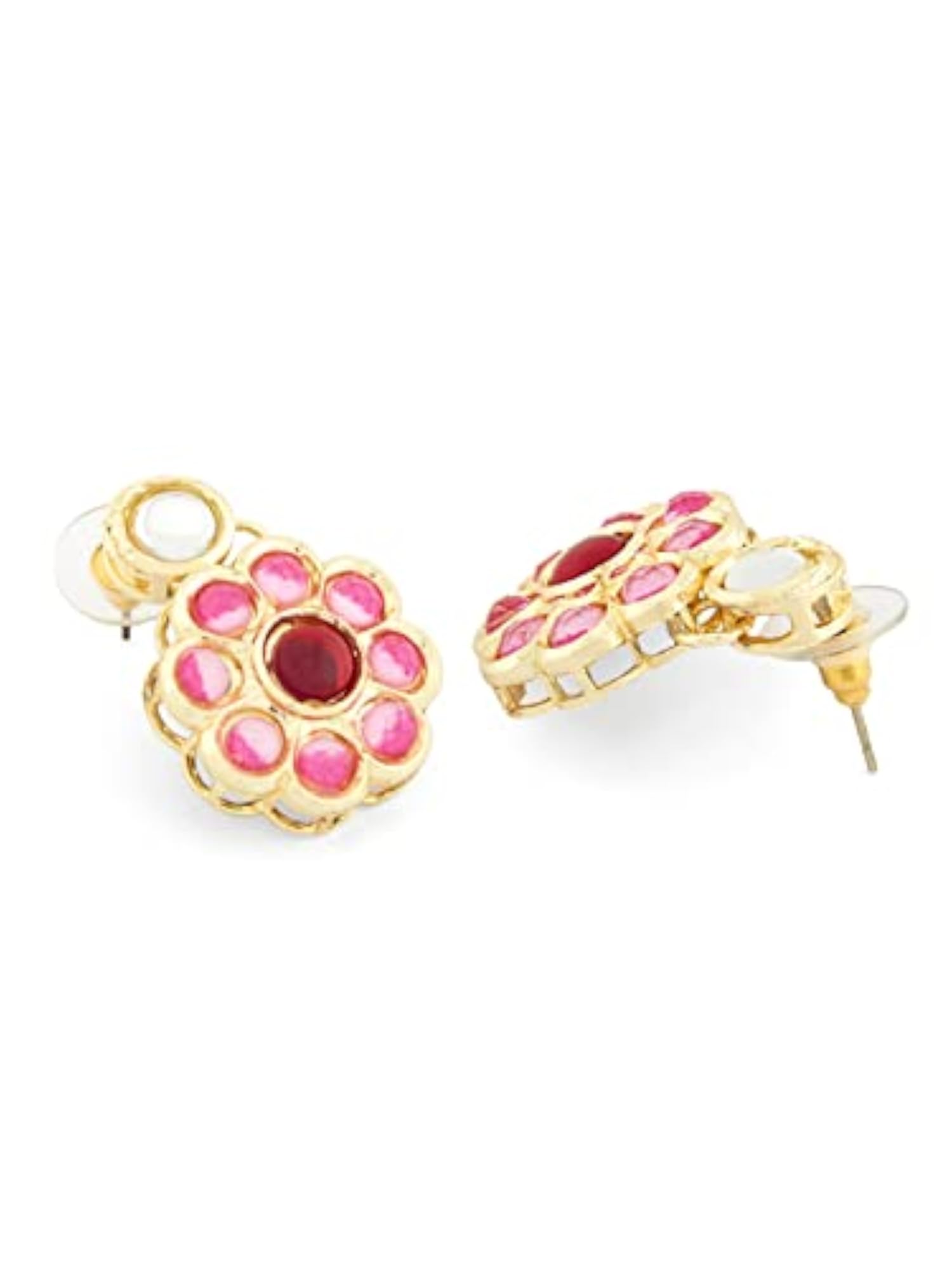Women's Meenakari Flowers Kundan Necklace Earring & Ring Set