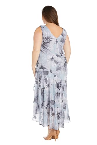 Image of R&M Richards Women's Elegant Floral Chiffon High-Low Dress W /Shimmer Accents & Coordinating Bolero