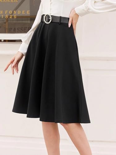 Women's Flowy Trendy Skirt Solid Color High Waist Dress4