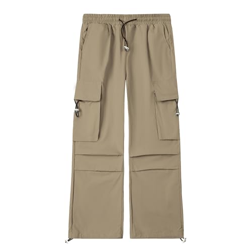 Cromoncent Boy Lightweight Y2K Parachute Pants with Pockets,6-14 Years