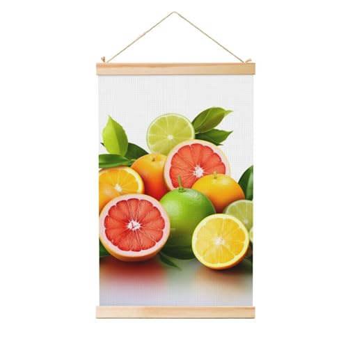 Poster mural agrumes sur toile 50x76 cm avec cintre en bois