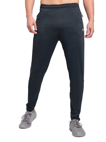 Image of TECHNOSPORT Men's Melange Slim Fit Techno Dry Trackpants Drawstring 2-Pocket Polyester Joggers for Gym Running Workout UPF50+ Anti Odour