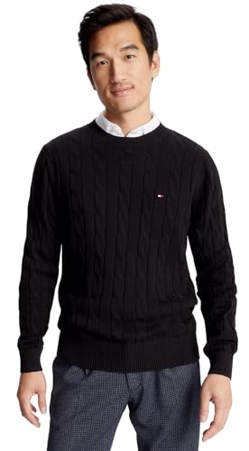 Tommy Hilfiger Men's Cable Knit Sweater, Black, XL