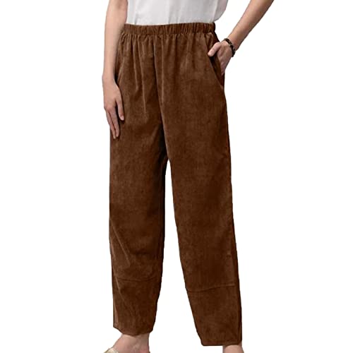 Maiyifu-GJ Women's Casual Baggy Lounge Pants Solid Elastic Waist Summer Beach Trousers Lightweight Wide Leg Flowy Sweatpants (Brown,3X-Large)