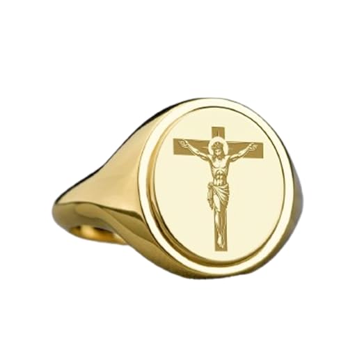 Bague Jésus argent 925 chevalière homme bicolore anneau ovale plaqué or taille 5 à 12.5