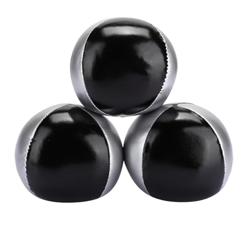 aqxreight 3PCS Silver Black PU Leather Indoor Competitive Sports Leisure Portable Juggling Performance Props
