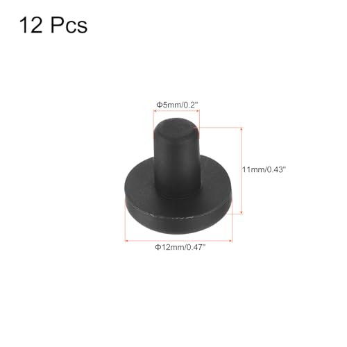 Image of uxcell High Temp Silicone Plug Mount Dia 5mm /0.2 inch t Shaped Rubber Stopper Hole Plugs for Powder Coating Plating Waterproof Plugs Sealing Plugs Black Pack of 12(OD 12mm)