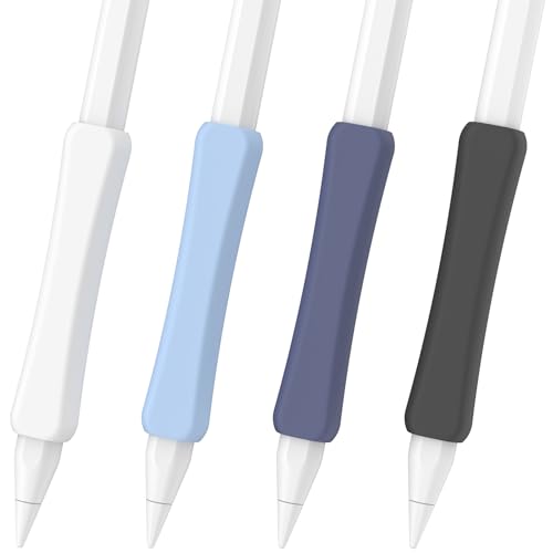 Image of 4 Pack Silicone Grip Compatible with Apple Pencil 2nd Generation, Apple Pencil USB-C & Apple Pencil Pro Ergonomic iPencil Grip (White /Blue /Midnight Blue /Black)