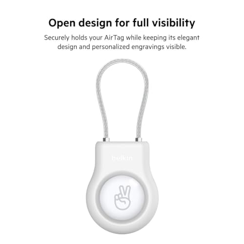 Image of Belkin Apple AirTag Secure Holder With Wire Cable - AirTag Holder - Lock & Protect Air Tags In Durable Scratch Resistant Case - Protective AirTag Keychain Accessory For Keys, Luggage & More - White