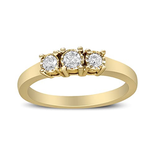 Haus of Brilliance 14K Yellow Gold Plated .925 Sterling Silver 1/4 Cttw Diamond 3 Stone Illusion Plate Ring (J-K Color, I1-I2 Clarity) - Size 8
