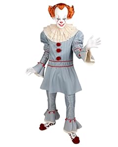 Funidelia Offizielles Pennywise Kostüm mit Perücke - IT Kapitel Zwei für Herren, Hemd, Hose, Kragen, zwei Bommel und Perücke, Größe L - Outfit für Erwachsene für Partys, Karneval und Halloween