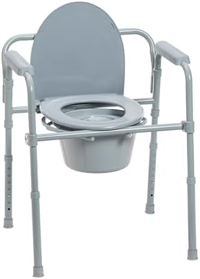 Drive Medical Folding Steel Bedside Commode Chair - Portable 3-in...