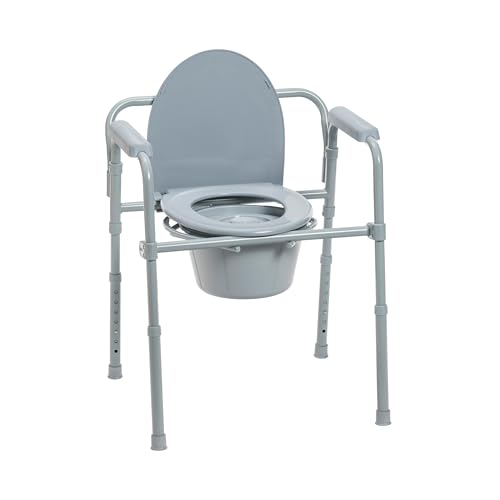 Drive Medical Folding Steel Bedside Commode Chair - Portable...