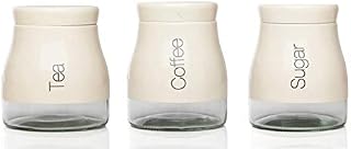 Sabichi 3-Piece Cream Kitchen Canister Set, Tea, Coffee & Sugar Storage Jars, 0.7ltr