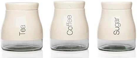 Sabichi 3-Piece Cream Kitchen Canister Set, Tea, Coffee & Sugar Storage Jars, 0.7ltr