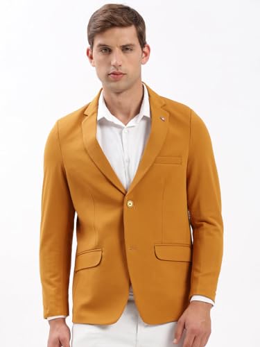 Image of SHOWOFFFF Men Solid Single Breasted Casual Blazer | Notched Lapel Full Sleeves Cotton Blazer for Mens | Slim Fit Regular Length Blazer for Men's