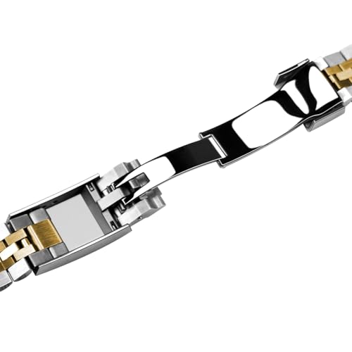 Image of Juntan Screw-in Stainless Steel Watch Band 20mm 22mm for Men Women, Curved End Metal Watch Strap with Oyster Buckle, No Gap Taperd Replacement Jubilee Bracelet Silver