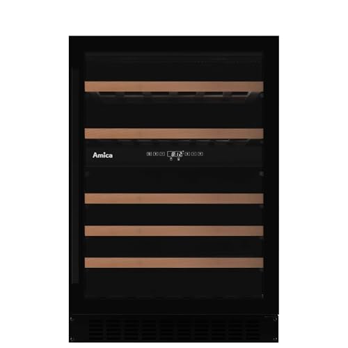 Amica Weintemperierschrank freistehend mit 2 Zonen 130 l X‑Type Design 52‑Flaschen‑Kapazität UV‑Schutz Rauchglastür 88 x 59,5 x 61,5 cm – Weinkuehlschrank Freistehend Schwarz