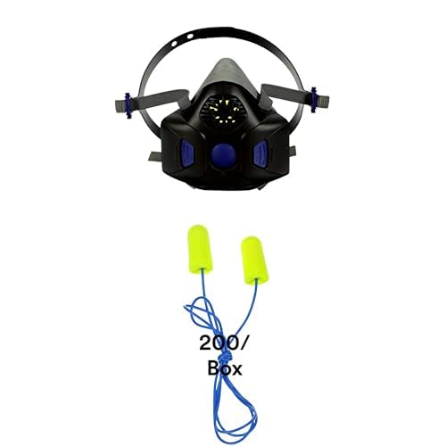 3M Secure Click Half Face Reusable Respirator with Speaking Diaphragm, HF-802SD, Medium Ear Plugs, E-A-Rsoft Yellow Neons, 200 Pair Disposable Earplugs, Pairs Individually Wrapped, Corded, 33 NRR