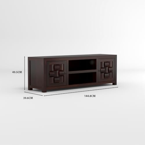 Image of Solid Sheesham Wood Entertainment TV Unit with 2 Door | Rosewood Tv Stand /TV Cabinet for Living Room | Bedroom | Wooden TV Panel with Shelf Stoarge | TV Table