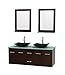 Wyndham Collection Centra 60" Double Bathroom Vanity in Espresso, Green Glass Countertop, Arista Black Granite Sinks & 24" Mirrors