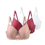 Paquete de 3 brasieres acolchados con realce – Bralettes de encaje floral con aros, cobertura completa, sujetadores deportivos sin varillas, brasier para mujer, sin costuras, ropa interior cómoda