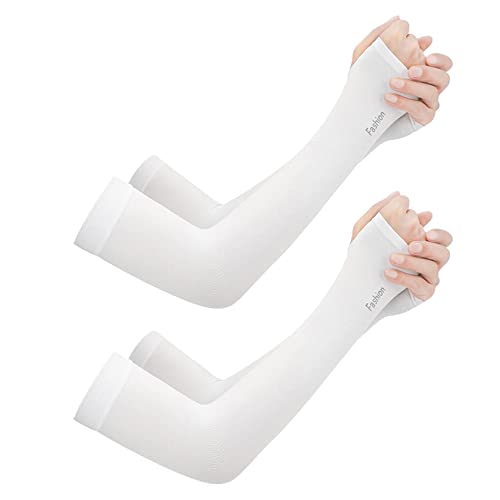 Swygoo Mangas de Compresión de Brazos, Mangas de Protección Solar Unisex UPF 50+, Cool Arm Cover para Fútbol, ​​Golf, Voleibol, Ciclismo y Baloncesto (Blanco) Cover