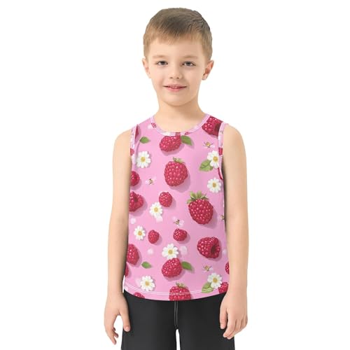 JUNZAN Fresh Raspberries Fruit Pink Tank Tops for Boys Sleeveless Toddler Vest Boys Workout Shirts for Beach Travel Sports 3T2