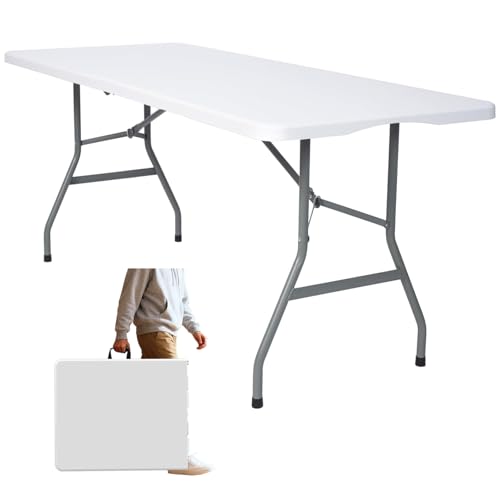 Vampire Killer 6FT Heavy-Duty Folding Table - Instant Setup Portable Utility Table for Large Gatherings, Indoor/Outdoor Events, Tailgating & Backyard BBQ, White