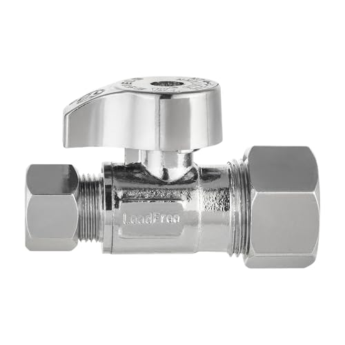 Pro 4-Pack EFIELD Angle Stop Valve 1/2\" Nominal (5/8\" OD) Compression x 3/8\" OD, 1/4-Turn, Heavy-duty, Chrome Plated LF Brass,(VALVE370)