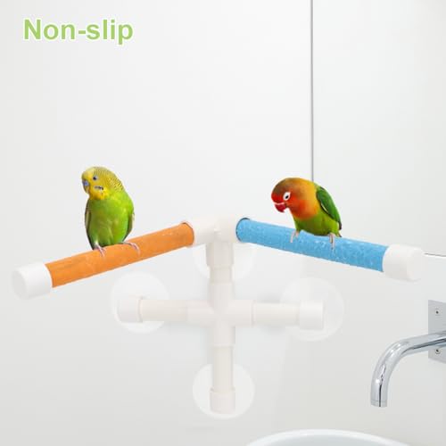 Hypeety Hypeety Portable Suction Cup Bird Window and Shower Perch Toy for Bird Parrot Macaw Cockatoo African Greys Budgies Parakeet Bath Double Stand Perch Toy