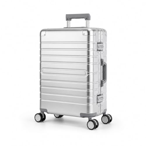 Travelhouse Valise de voyage 100% aluminium à coque rigide L poignée télescopique, TSA, 4 roulettes, argent...