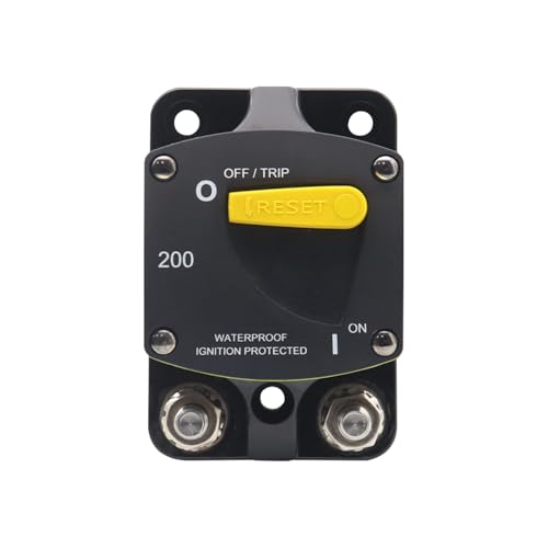 Image of 200 Amp Circuit Breaker Switchable 12V-48V | Manual Reset Overload Protection, for Automotive RV Solar Battery System, IP66 Waterproof, Surface Mount