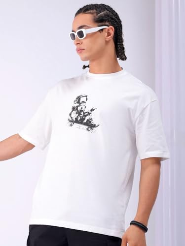 Image of The Indian Garage Co Men's Cotton Boxy Oversized Graphic Back Printed Round Neck Tshirt