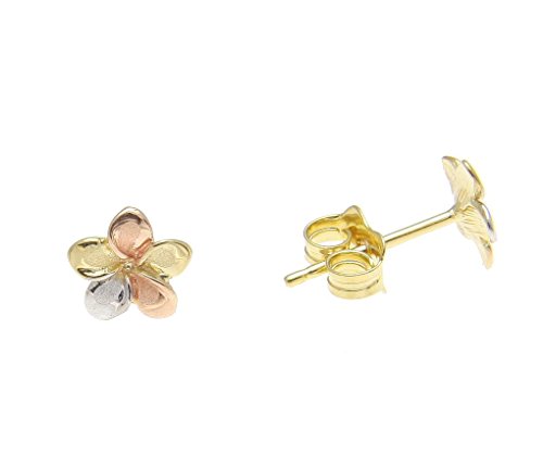 14K solid tricolor gold Hawaiian 7mm plumeria flower stud post earrings2